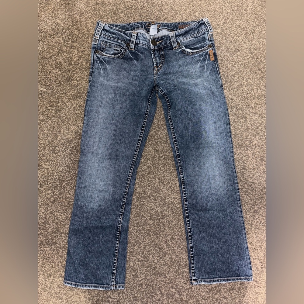Silver Jeans Women's Straight Jeans Denim Stretch Embroidered Pockets size 28